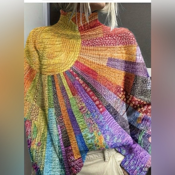 Tops - Boho Colorful Print High Neck Top ☀️